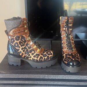 MICHAEL Michael Kors Leopard Combat Boots
